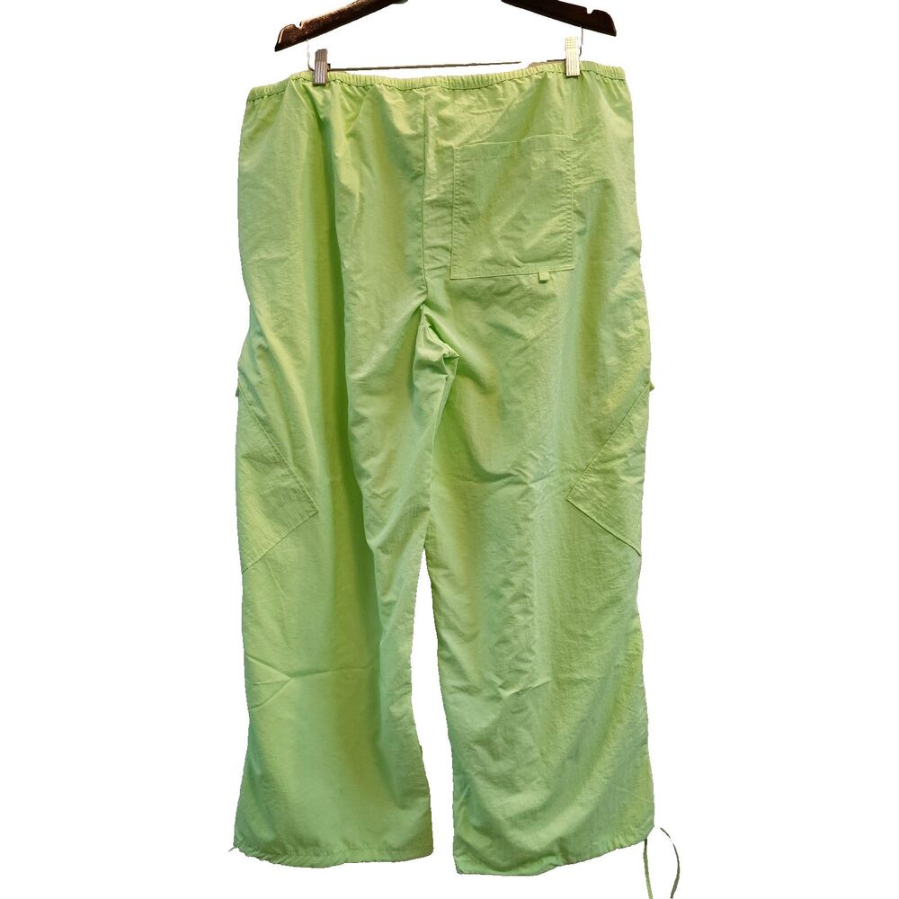 NWT Lime Green Parachute Pants High Waist Elastic Drawstring Legs w/ Pockets - Picture 2 of 9